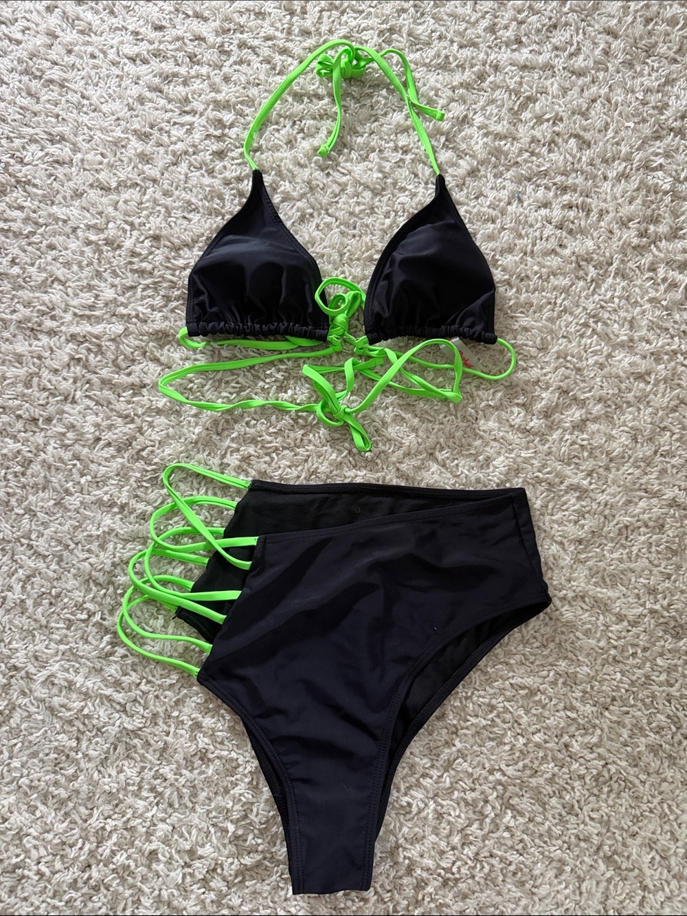 SHEIN Black Bikini with Neon Green Straps